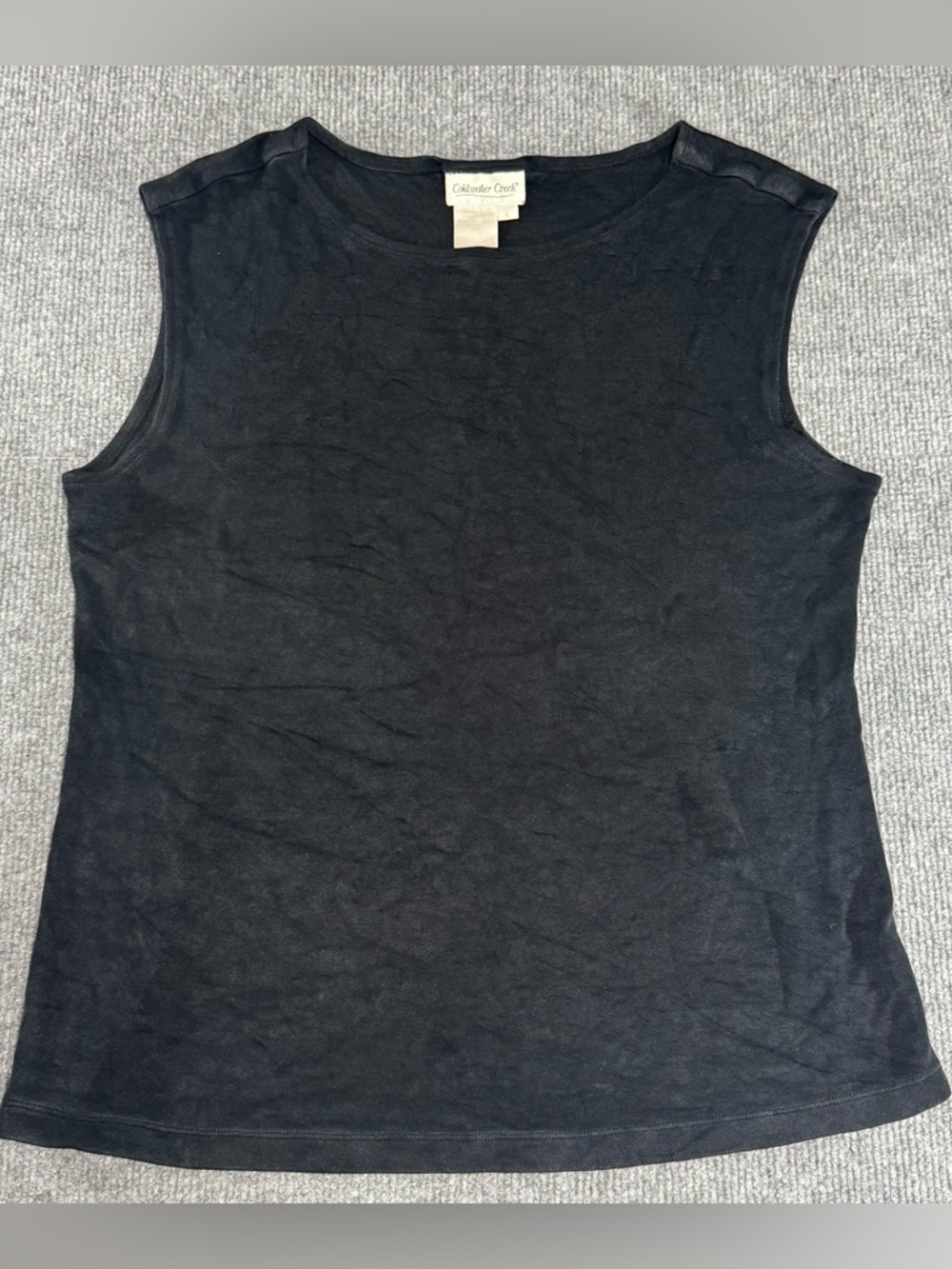 Coldwater Creek Black Sleeveless Shell L Luxe Travel Jersey Bouncy Knit Tank